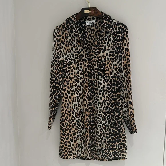 Women's Ganni Shirt Dress Leopard Print - Picture 4 of 9